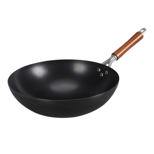 Household old-fashioned uncoated iron pot round bottom anti-slip non-stick pot gas stove nitride iron pot cooking pot
