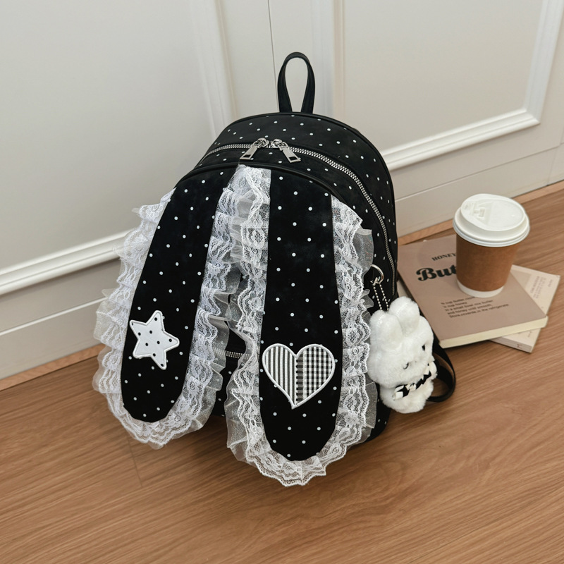 2026 nuevo punto de onda oreja de conejo mochila de moda mujer bolso de hombro universal portátil ligero bolso de encaje dulce