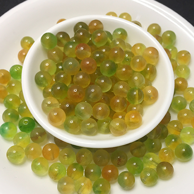 黃綠色春彩圓珠子翡翠玉髓散珠diy半成品串珠手工編織手鍊配飾材