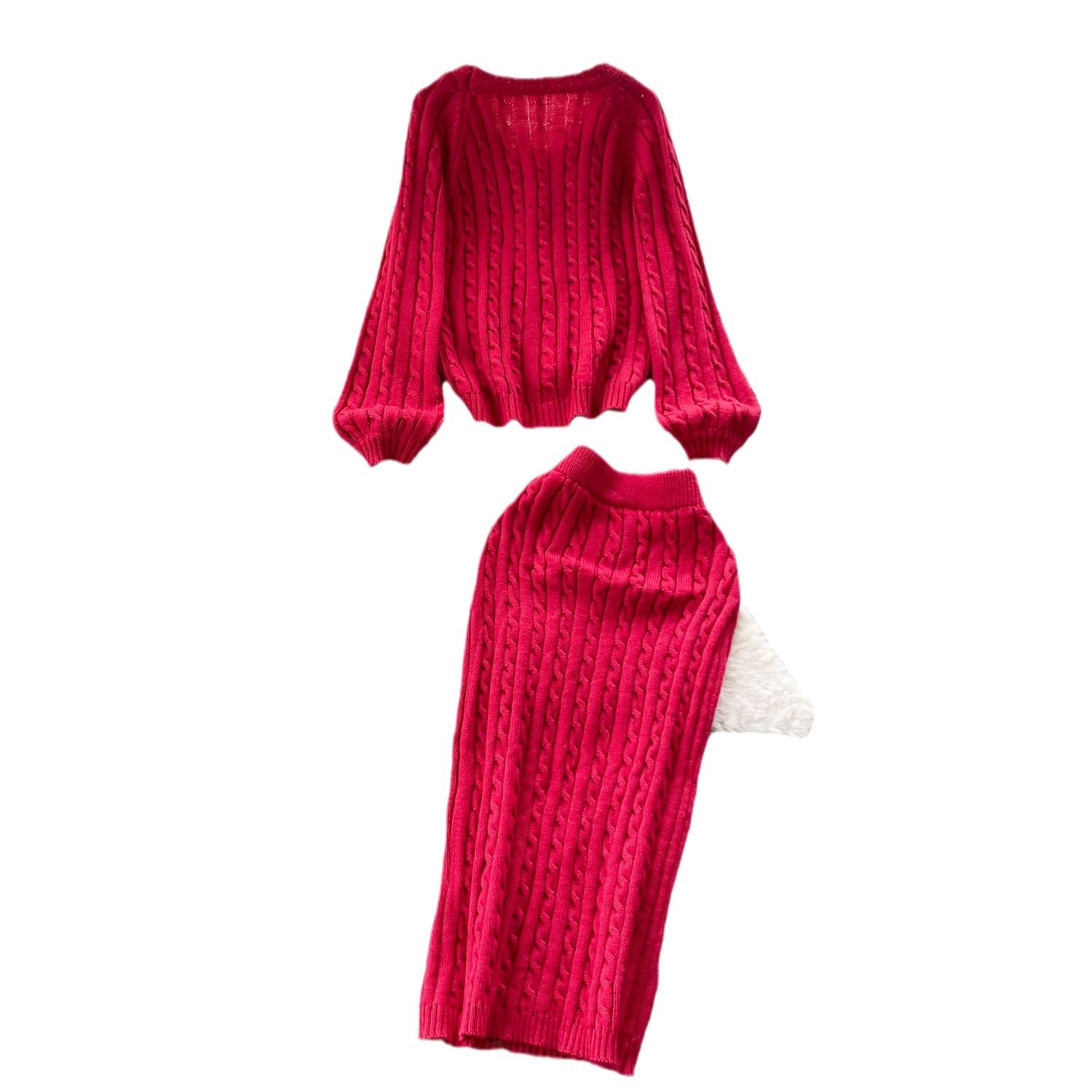 Vêtements pour femmes lâche décontracté pull en tricot torsadé jupe costume automne et hiver doux style paresseux pull en tricot vêtements pour femmes costume deux pièces_voghion.com