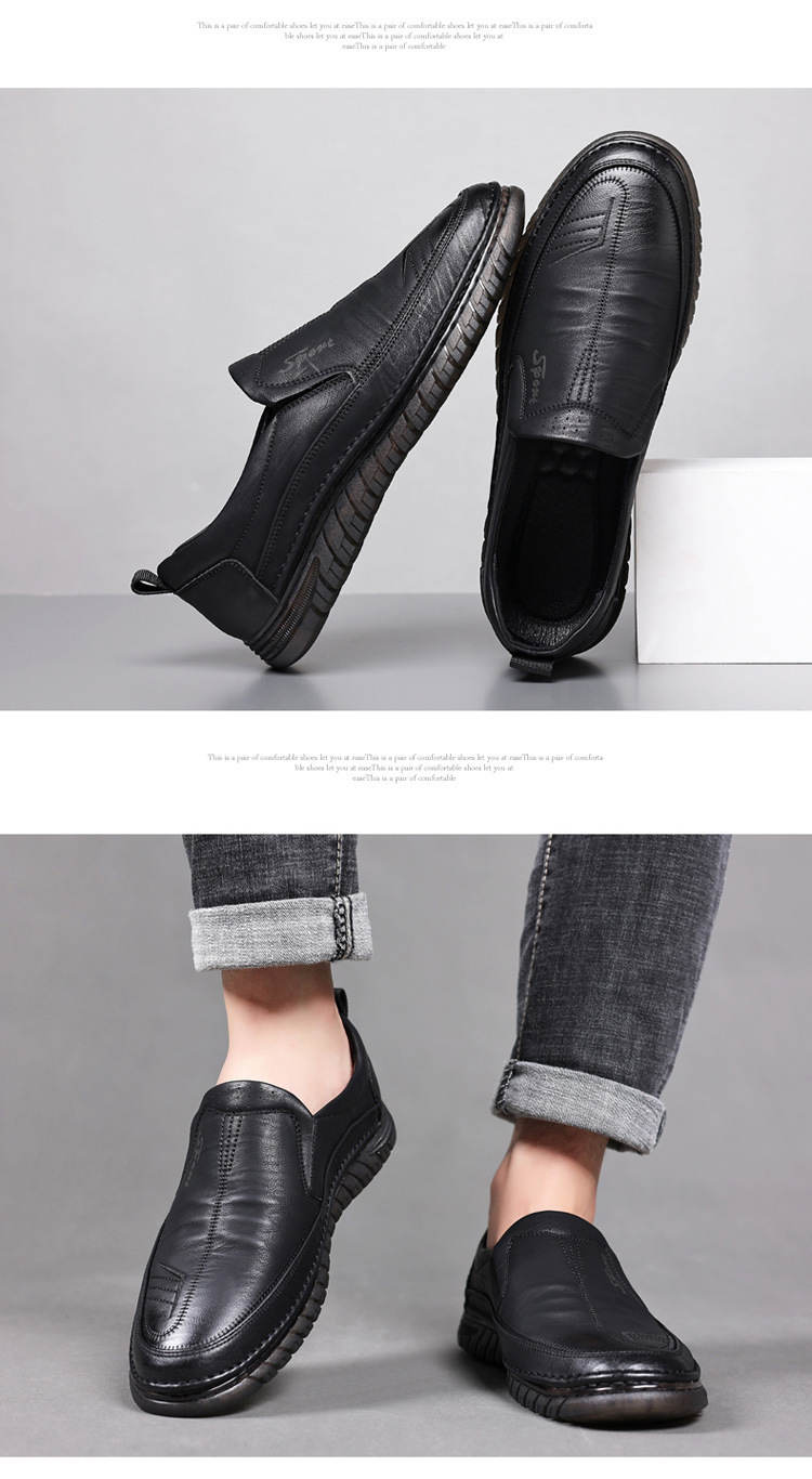 Chaussures décontractées en cuir pour homme, à enfiler, respirantes, à lacets, style printemps 2024, confortables, idéales pour la conduite, blanches et noires._voghion.com