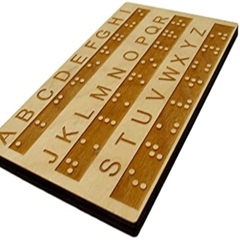 Creative escape room wooden braille letter board with raised dots