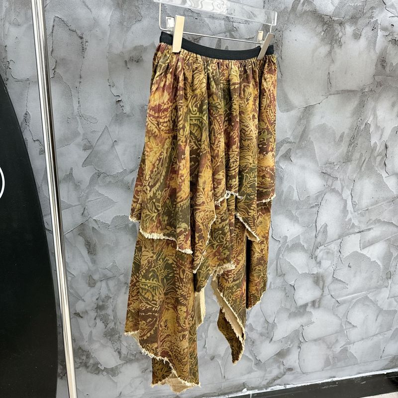 早秋上新小众设计潮牌复古高腰咖色晕染流苏不规则拼接半身裙古着|undefined