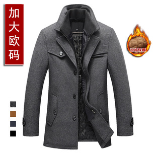 European Size Men's Woolen Outwear Men's Double Collar Wool Outwear Wholesale Cross-Border Supply Wish Amazon Plus Size Men's Clothing