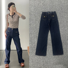 女性用CEストレートダークブルージーンズ、多用途、スリムフィット、エレガント、パーソナライズされたポケット、女性用ハイウエストパンツ、2025新しいスタイル