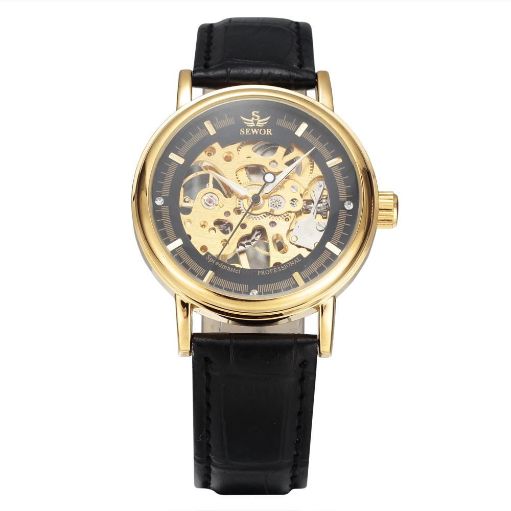 SEWOR hombres transfronterizos de comercio electrónico hueco-out reloj mecánico casual Correa transparente reloj de una sola pieza entrega 025