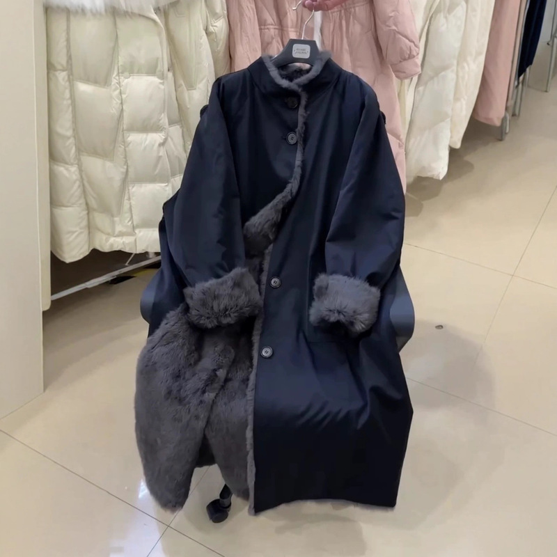 2025 Haining New Style Full Leather Rabbit Fur Lining Reversible Parka Long Fur Coat for Women, Same Style as Siyu