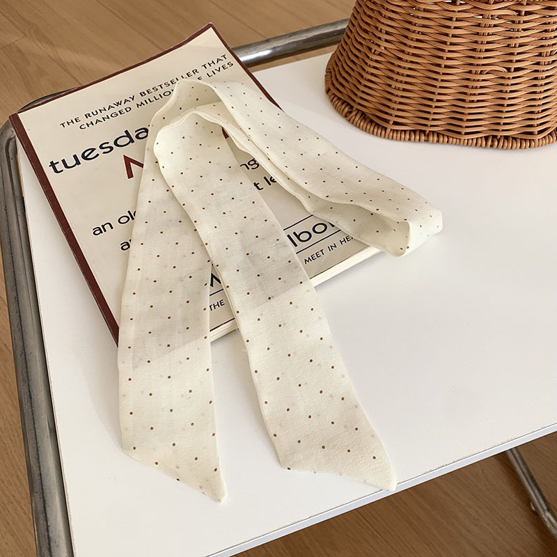 Bufanda de seda, banda larga, sensación de alto nivel, bufanda de lunares pequeños, decoración de cinta de doble capa, banda para el cabello estrecha, bolsa de atar drapeado, cinturón de cinta