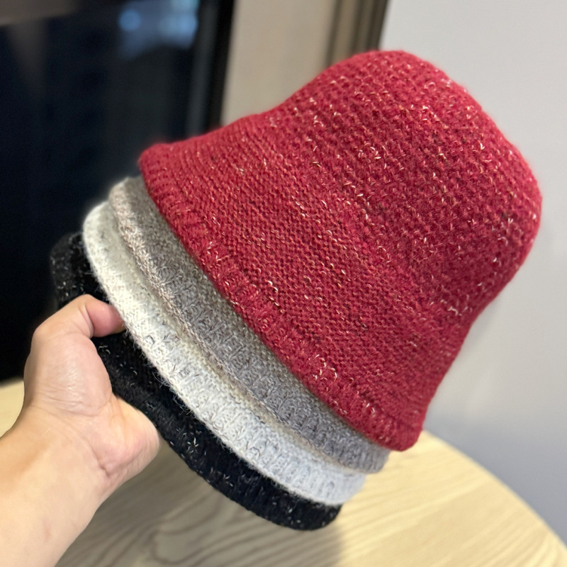 韩版彩色手工针织帽女秋冬保暖护耳毛绒钩针盆帽时尚百搭毛线帽潮|undefined