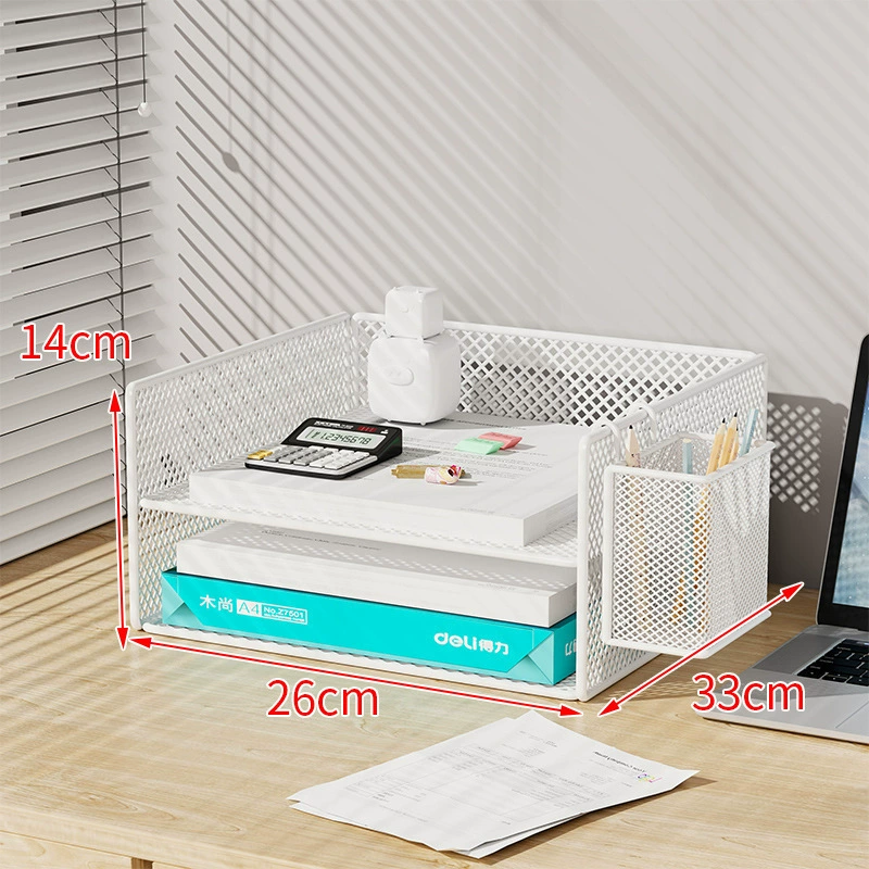 Metal document organizer — reinforced mesh storage box, 2–5 tiers, vertical or horizontal layout