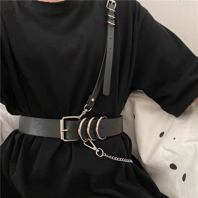 블랙 D 버클 어깨 끈 벨트