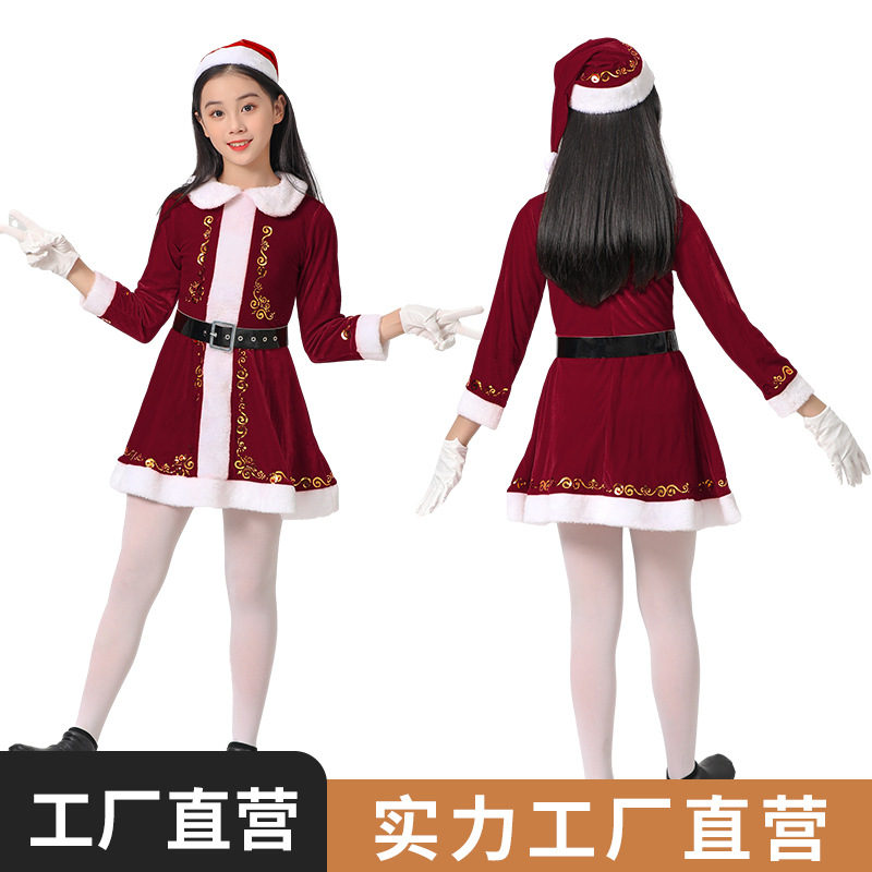 圣诞节服装跨境圣诞老人女孩圣诞年会礼服演出新款儿童表演派对扮