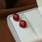925银针耳饰复古显白红色方糖耳钉气质秋冬百搭小巧日常通勤耳饰
