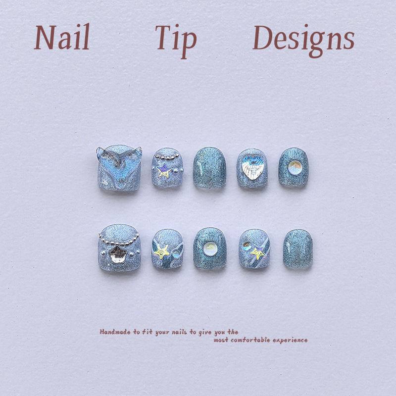 Pure handmade children's wearing armour mermaid Ji children's wearing short oracle diamond detachable finger nail patch