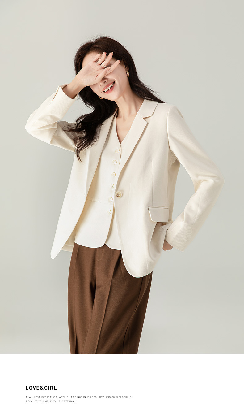 Áo khoác blazer nữ dáng suông tay dài phong cách tối giản — Màu be chi tiết 22