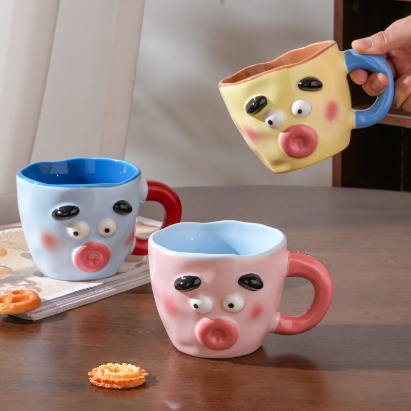 Tazas de cerámica de nicho feas, tazas de agua caseras de alto nivel, tazas de cumpleaños