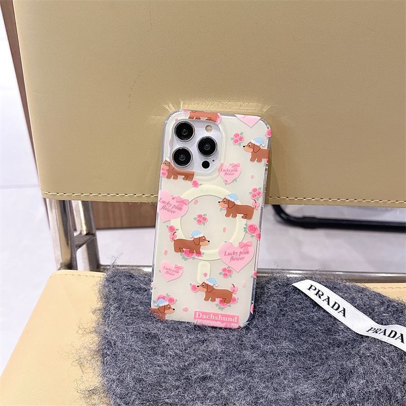 36g Weight Samsung, iPhone Applicable Brands Phone Cases Classification Magnetic Attraction Material Magnetic Attraction Dog Spraying Cartoon Style Cute Phone Cases Phone Accessories