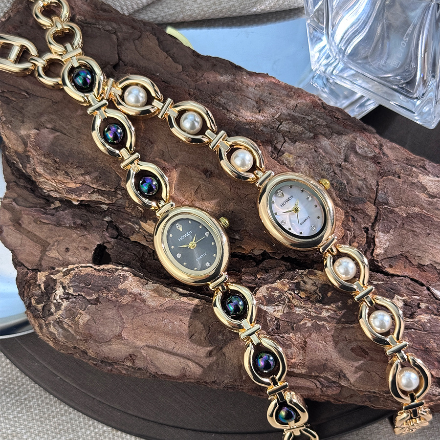 High-End Retro Imitation Pearl Women's Watch Hot-Selling Small Fragrance Light Luxury Bracelet Watch Oval Watch Temperament Women's Watch