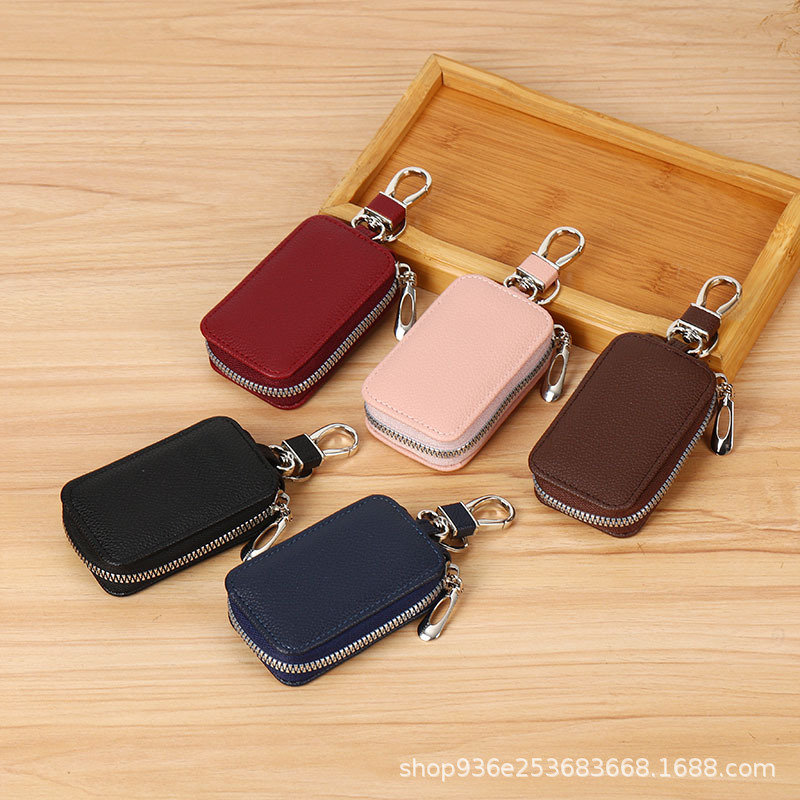 Cross-Border Car Key Case, Multifunctional, Lychee Pattern, Unisex, High-End Zipper Key Protection Cover, Wholesale