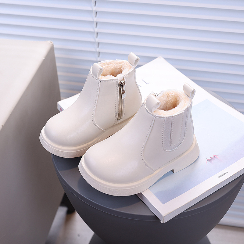 Stivali corti in pelle caldi per bambini di media e piccola taglia, in cotone, per bambini, alla moda, in inverno, nuovi, coreani, 2024_voghion.com