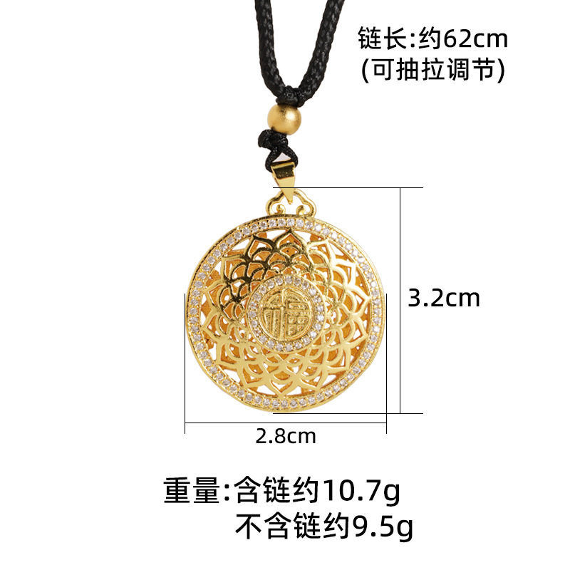 Herencia de oro de arena antigua, brújula de ocho tesoros, collar de bendición, estilo chino hueco, retro, marea nacional, joyería de aleación de cobre al por mayor