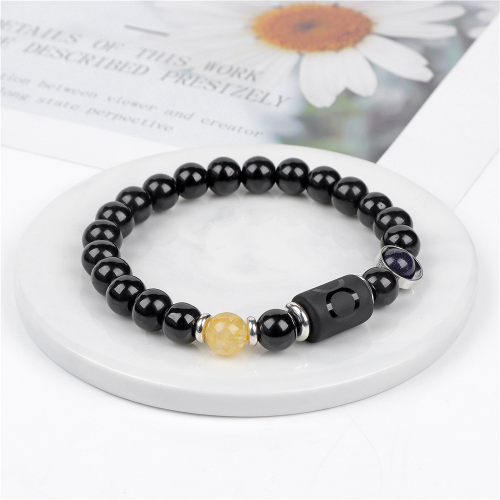Twelve Constellations for Men's Couples Glass Bead Elastic Rope Bracelet_voghion.com