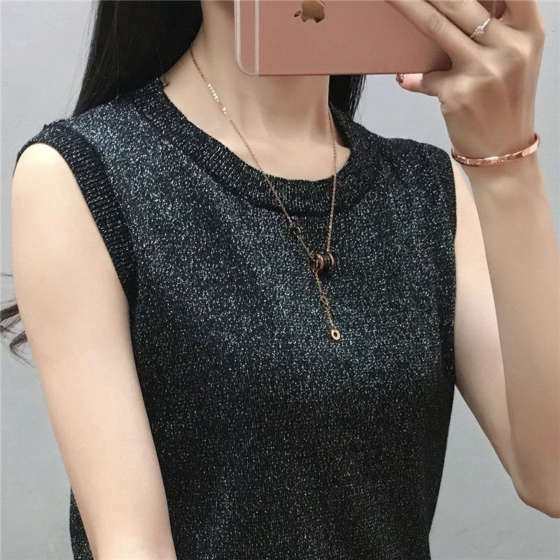 Camisole Women's Loose Outer Wear Knitted Base Summer Round Neck Inner plus size Sweater Spring and Autumn Sleeveless Top