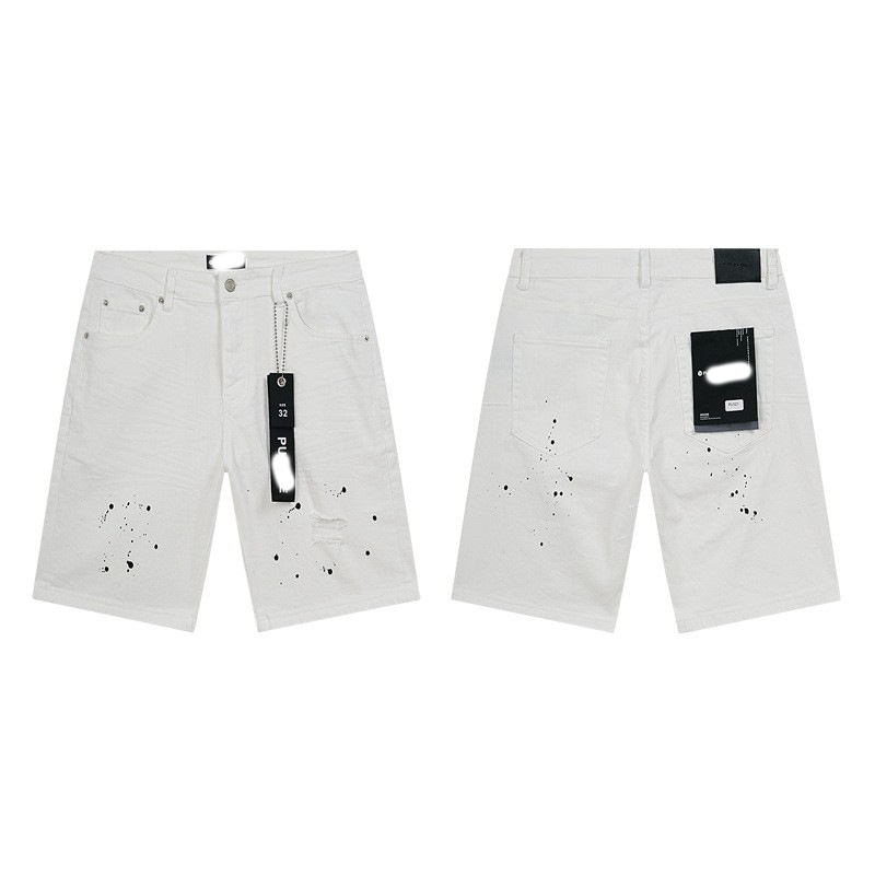 Marca de moda transfronteriza JB purple verano rectas vaqueros lavados de agua para hacer viejos agujeros vaqueros de hombre pantalones cortos de caño purple