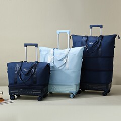 トロリー付きクロスボーダー大容量トラベルバッグ、ローラー、長距離および短距離旅行用荷物バッグ、ポータブルユニバーサルホイール、出張用収納バッグ