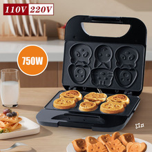 跨境家用卡通饼干机 美规110V甜甜圈机黑色7孔圆饼机蛋糕机面包机