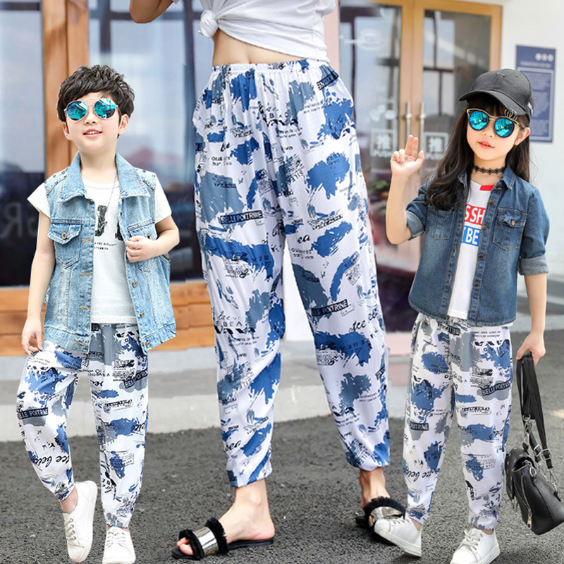 Nuevos pantalones a prueba de mosquitos para niños de verano Pantalones para padres e hijos pantalones a prueba de Mosquitos de algodón para niños Pantalones anchos para niñas bloomers algodón seda