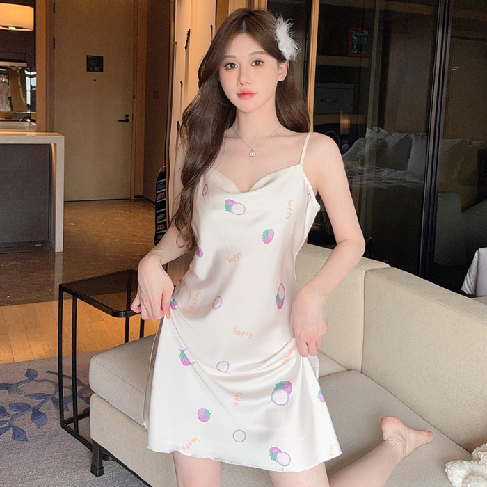 Verano 2024 pijamas camisón de tirantes de las mujeres puro deseo estilo de alto grado sentido swing collar satén camisón Delgado desgaste del hogar Comercio exterior