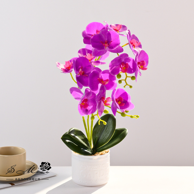 15 flores Phalaenopsis en maceta flores artificiales moda creativa decoración de flores adornos artificiales plantas verdes simulación pequeño bonsái