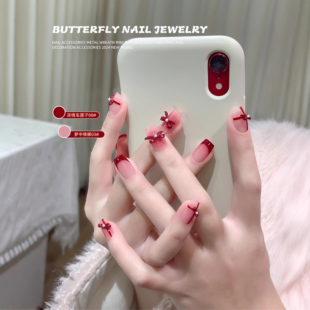 Accesorios para uñas de Año Nuevo, estilo nuevo de celebridades de internet, con diamantes incrustados y perlas rojas, para novias, venta al por mayor