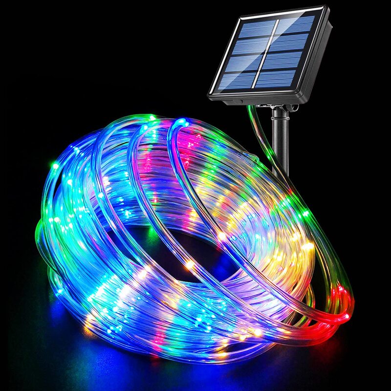 Outdoor Solar 120Led 12m Rainbow Tube Light with Neon Tube Light Colorful Waterproof Fairy Light Decorative Light