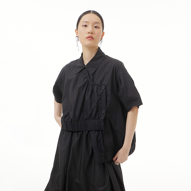 2026 Summer New Plus Size Women's High-Low Design Top, Original Lapel Short-Sleeve Loose Top 5589 2026 Summer New Plus Size Women's High-Low Design Top, Original Lapel Short-Sleeve Loose Top 5589
