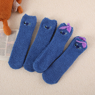 Autumn and winter new hair-free coral velvet socks women's thickened cartoon stereo ears sleep socks home floor socks