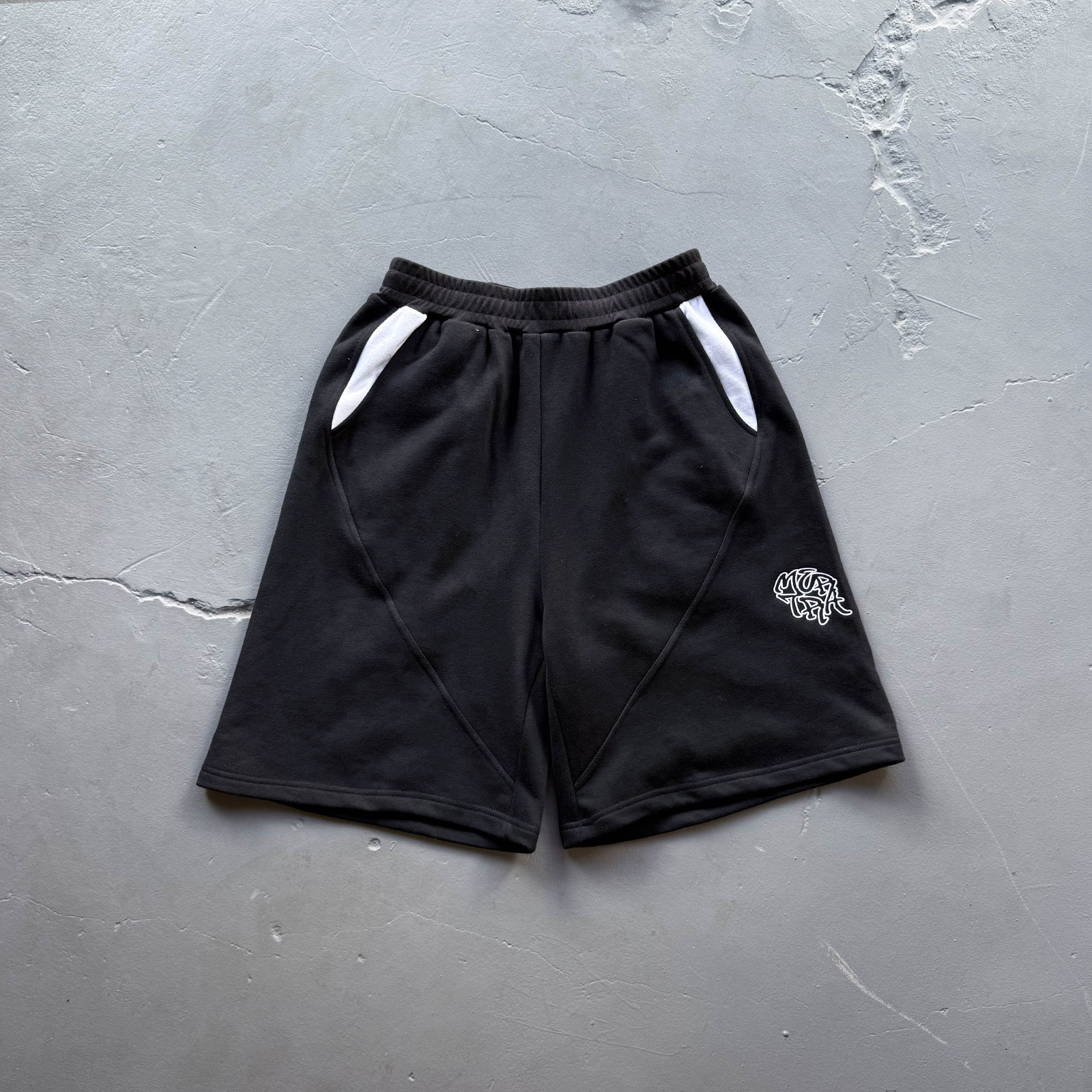 mertra Sweat Shorts Loose Patchwork Embroidery Black