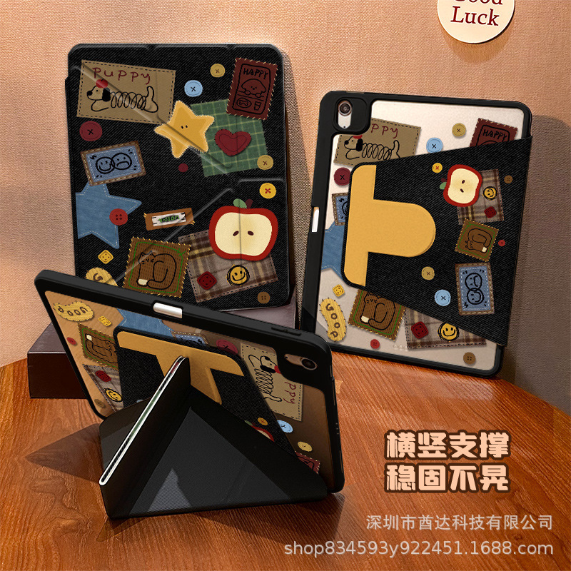 iPad Protective Case Y-Fold Acrylic Rotating Pro Horizontal and Vertical Support 12.9inch Comes with Pen Slot Tablet Protective Case
