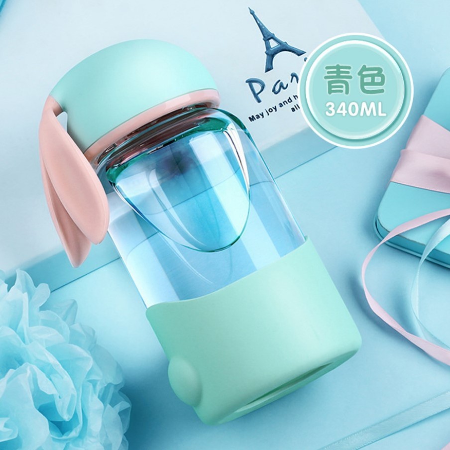  Taza de vidrio con orejas de conejo, diseño lindo para niños, ideal para regalos promocionales con logo.