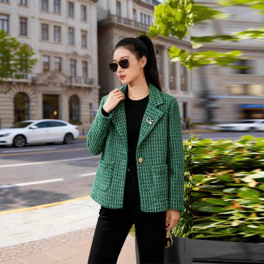 Dropshipping Chanel-Style Tweed Blazer for Women, New Spring and Autumn High-End Elegant Socialite Casual Blazer