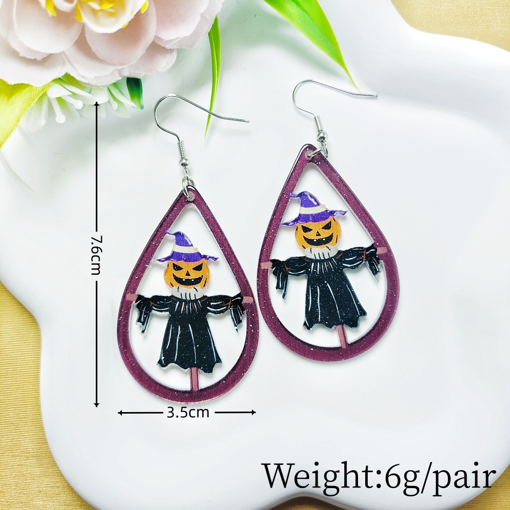 9g Weight Iron Ear Needle Material Drop Earrings Classification 1 Pair Quantity Holiday, Party Occasion Arylic Material Halloween Festival Floral, Bat Pattern Women's Gender Casual, Simple Style Style 1 Pair Halloween Casual Simple Style Floral Bat Arylic Drop Earrings 15
