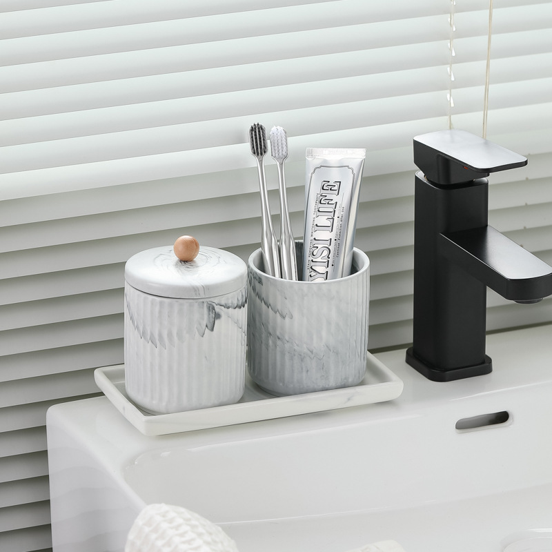 Botella de emulsión de cerámica tipo prensado desinfectante de manos botella de embalaje de baño de hotel botella de embalaje de algodón lata de lavado conjunto de bandeja