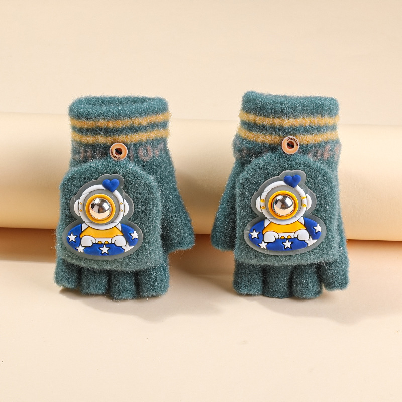 6-12 años nuevo astronauta Guantes luminosos niños y niñas de punto Flip escritura medio dedo guantes fábrica al por mayor