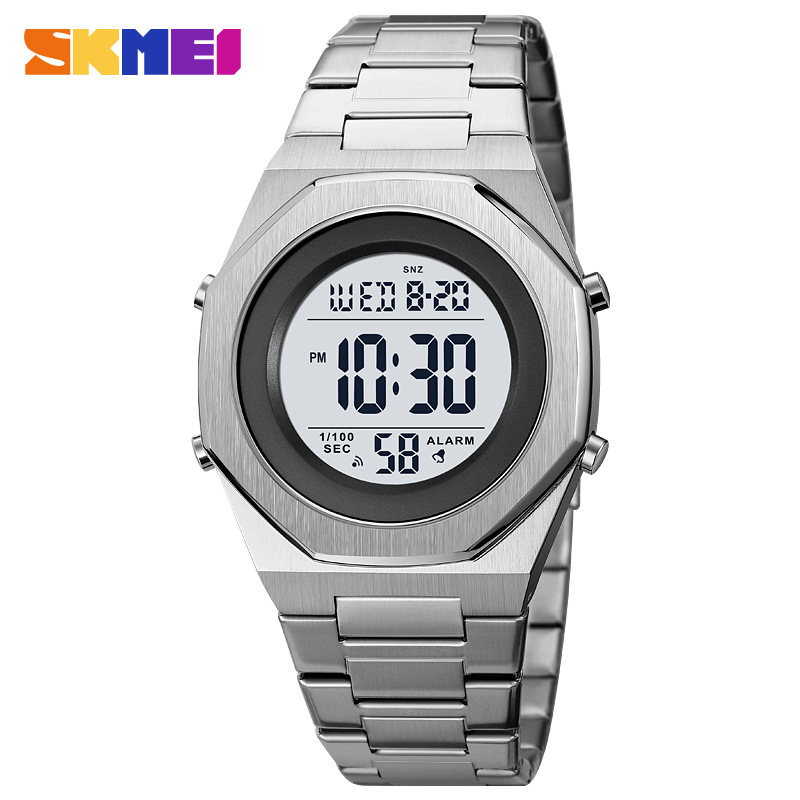 Skmei skmei moda octogonal correa de acero reloj electrónico de los hombres pantalla digital multifuncional reloj luminoso hombres 2066