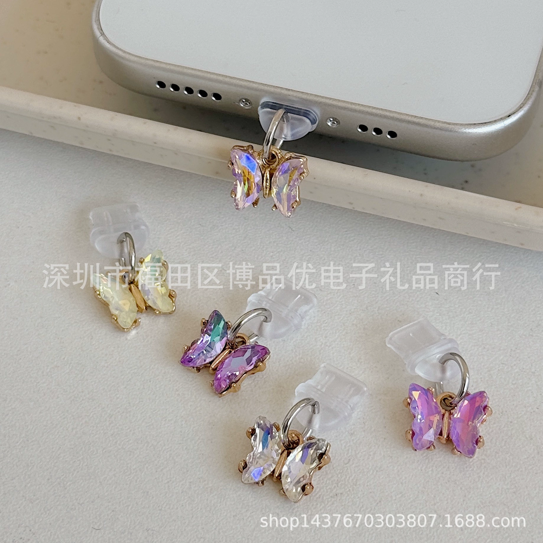 Стразы бабочка сотовый телефон пылезащитный для Android Huawei Type-C Apple Bluetooth наушники пылезащитный