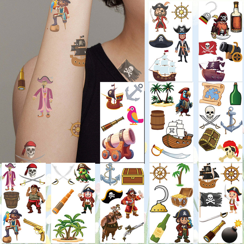 10 Cross-Border New Pirate Theme Tattoo Stickers for Boys Party Funny Party Gifts Face Stickers Temporary Stickers