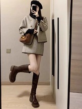 毛呢短外套女连衣裙小香风秋冬感大码显瘦穿搭一整两件套
