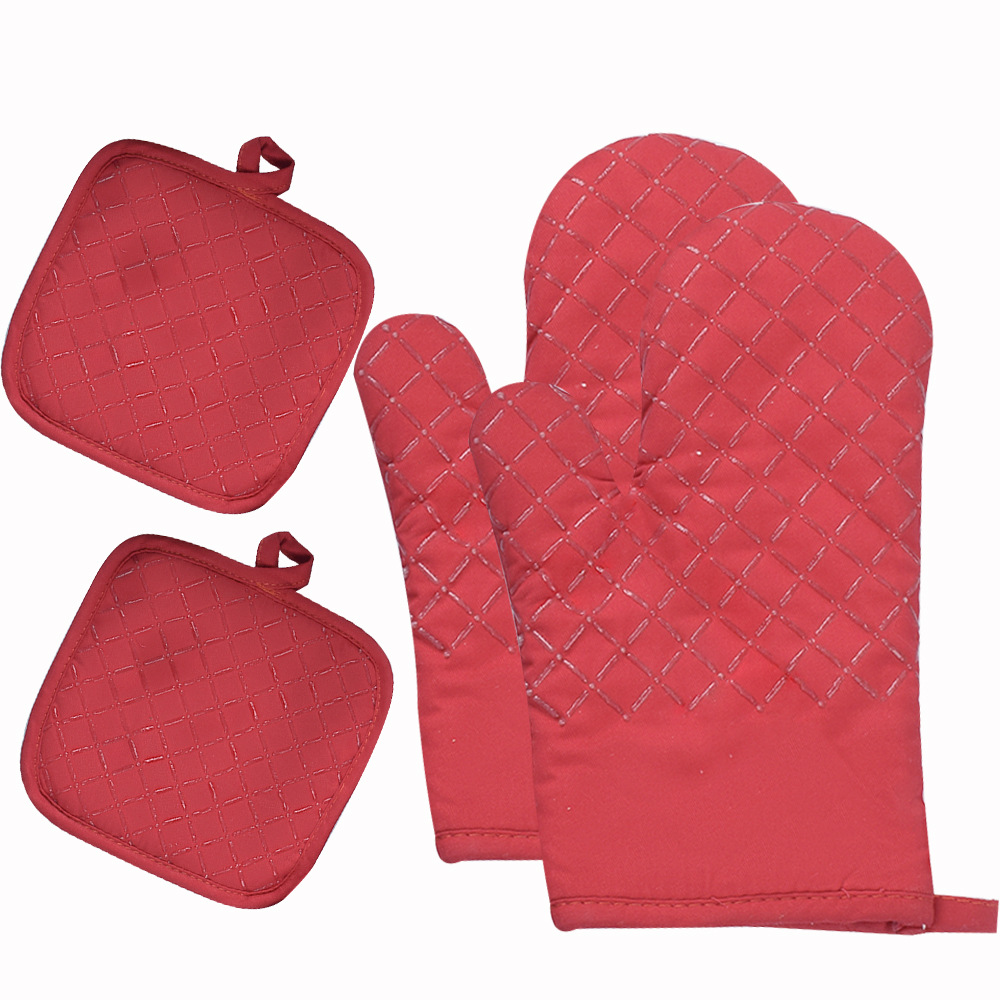 Guantes de aislamiento térmico de silicona de algodón engrosados alargados antideslizantes resistentes a altas temperaturas guantes de horno de microondas horno de cocción guantes antiquemaduras