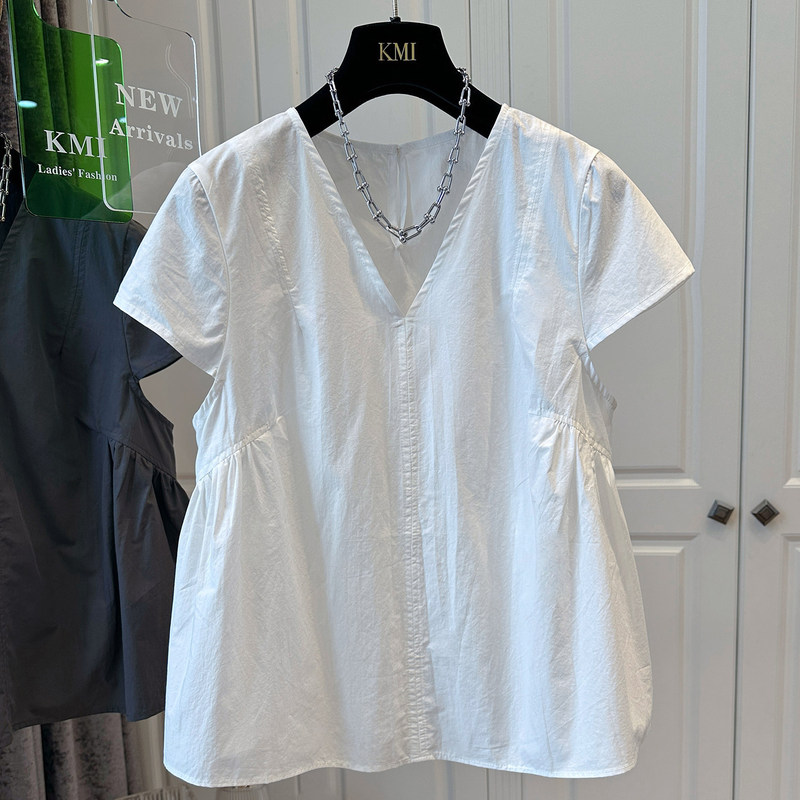 Summer Sweet Style Loose White Short-Sleeve Shirt Korean Ins Gentle Fairy Lace V-Neck Shirt A12888 Summer Sweet Style Loose White Short-Sleeve Shirt Korean Ins Gentle Fairy Lace V-Neck Shirt A12888